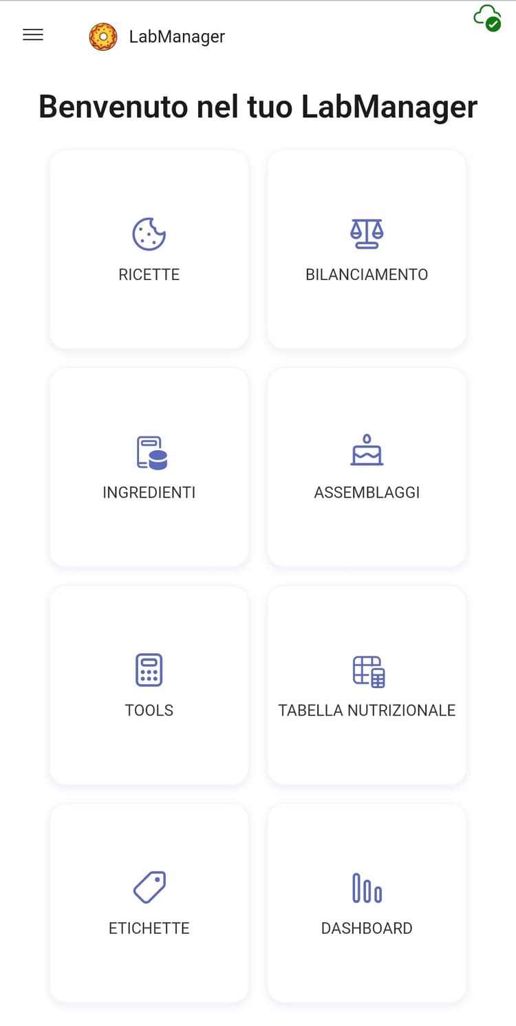 App gestione pasticceria LabManager su smartphone Android